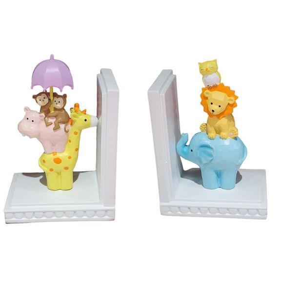 Unknow Other - Set of Two Bookends With Multicolored Animal Figures 6x 5x 3.5‎ In